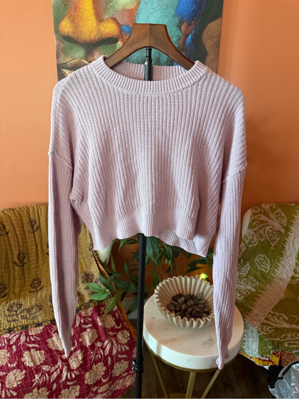 Aeropostale Light Lavender Cropped Crewneck Sweater